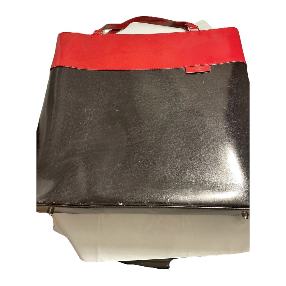 Kate Spade Red Black Colorblock Leather Tote Work Laptop Shoulder Bag Large - Picture 4 of 13